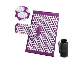 Massagemat met acupressuur + Kussen + roller – Yogamat – Paars