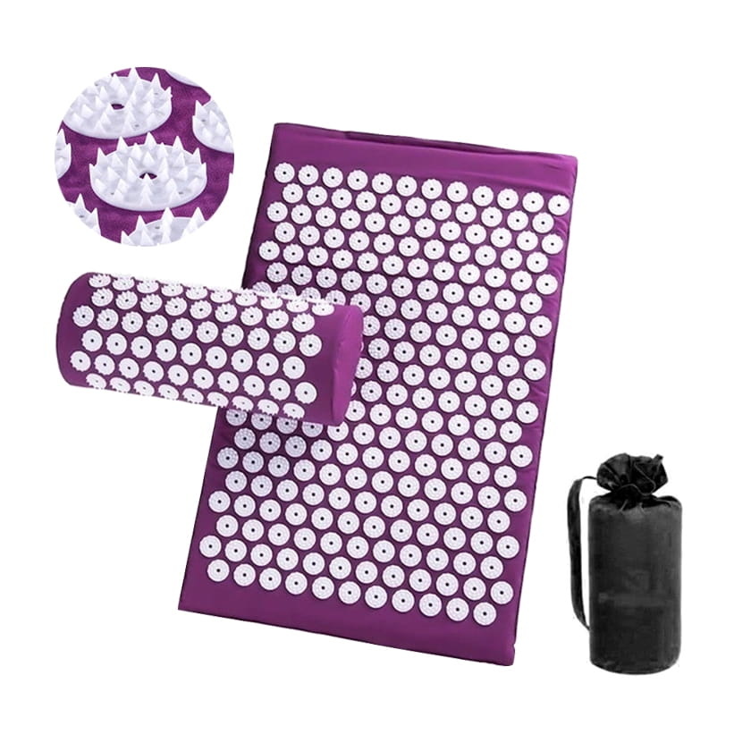 Massagemat met acupressuur + Kussen + roller – Yogamat – Paars