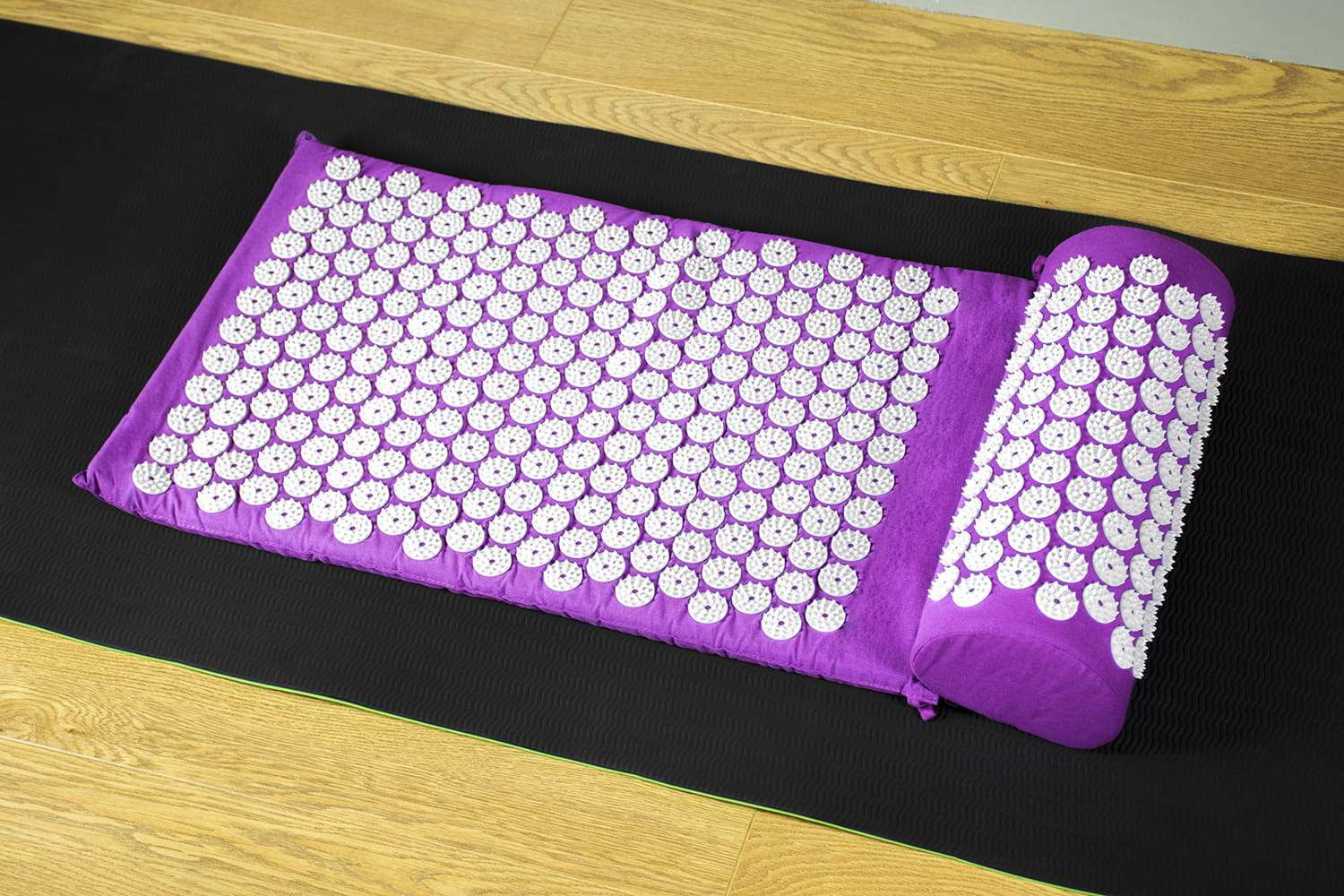 Massagemat met acupressuur + Kussen + roller – Yogamat – Paars