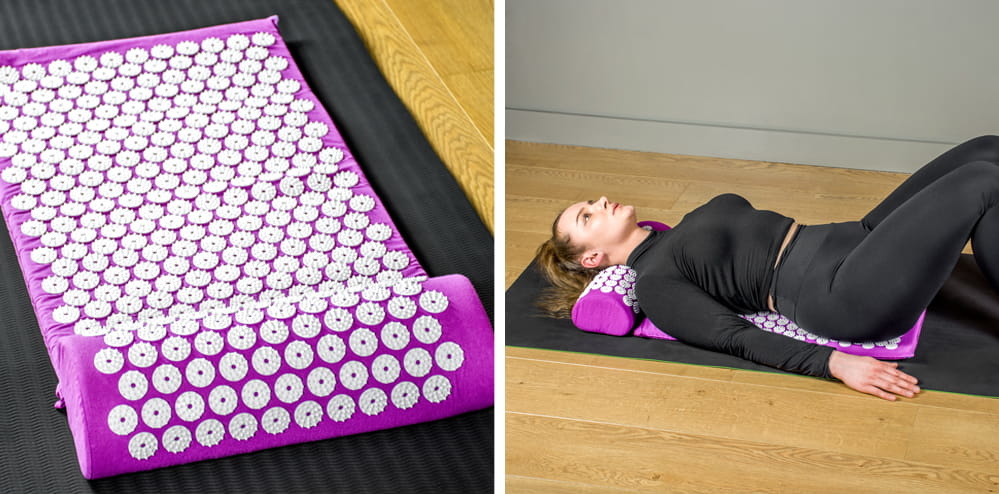 Massagemat met acupressuur + Kussen + roller – Yogamat – Paars