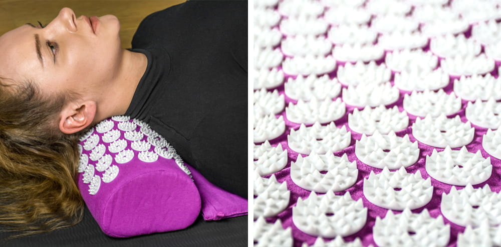 Massagemat met acupressuur + Kussen + roller – Yogamat – Paars