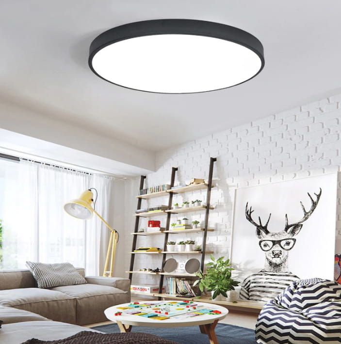 Plafondlamp rond 40 x 6 cm – Zwarte metaal rand – LED