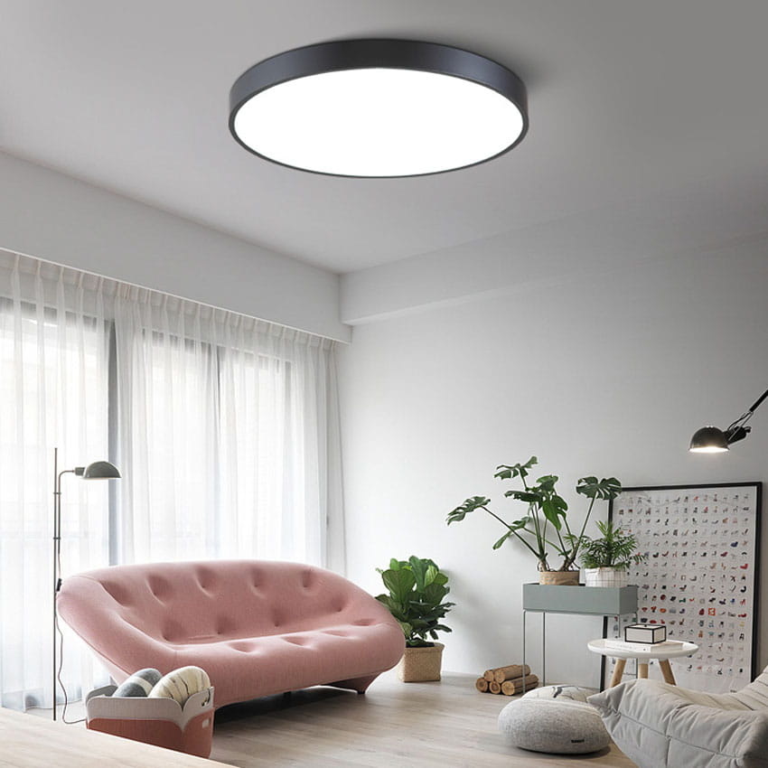 Plafondlamp rond 40 x 6 cm – Zwarte metaal rand – LED