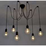 Kroonluchter zwart met 6 hangende lampen – E27 fitting