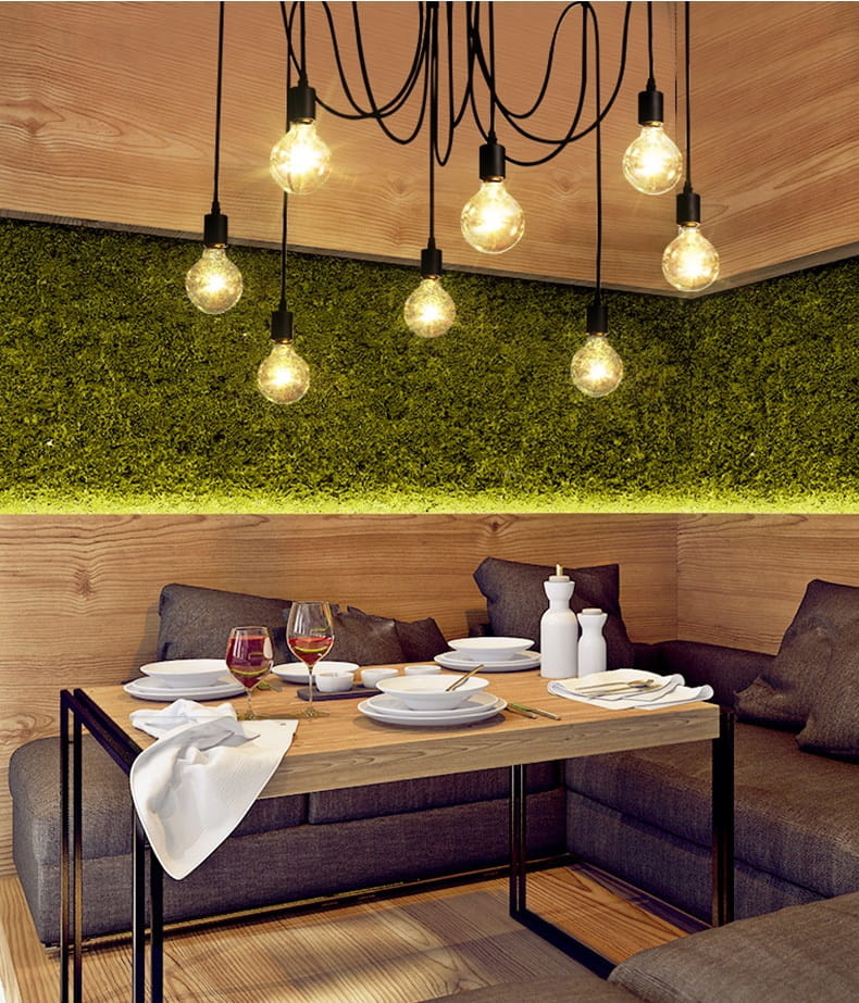 Kroonluchter met 8 hangende lampen – Zwart – Incl montageset