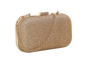 Avondtas goud glanzend – 16 x 6 x 10 cm met ketting