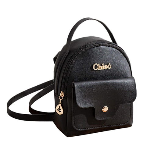 Handtas mini rugzak – Zwart eco-leer – Gouden accenten