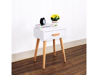 Bijzettafel nachtkastje met lade - 46 x 36 x 58 cm - Wit + hout