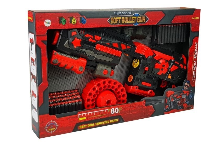 Speelgoed geweer - Soft bullet gun 59 cm + 80 foam kogels - Rood