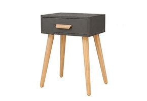Nachtkastje bijzettafel met lade - grijs + hout - 56 x 40 x 30 cm