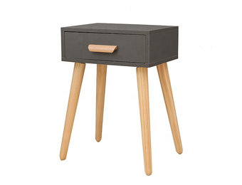 Nachtkastje bijzettafel met lade - grijs + hout - 56 x 40 x 30 cm