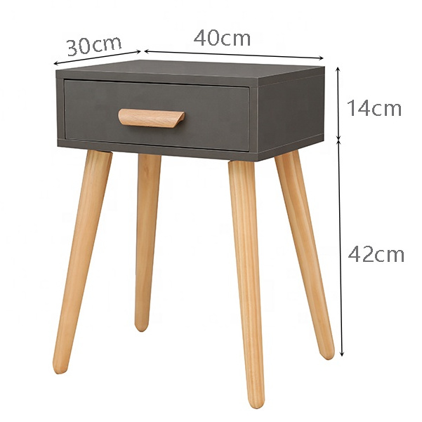 Nachtkastje bijzettafel met lade - grijs + hout - 56 x 40 x 30 cm