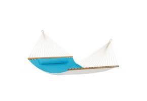 Hangmat 2-persoons 200 x 140 cm - blauw & beige - dwarsbalk + kussen