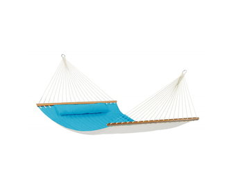 Hangmat 2-persoons 200 x 140 cm - blauw & beige - dwarsbalk + kussen