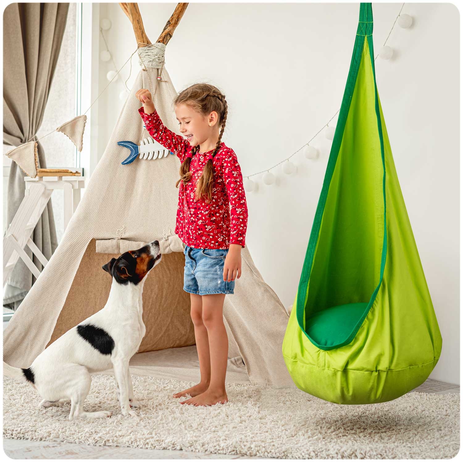 Kinder hangstoel cocon groen - tot 80 kg - wasbaar
