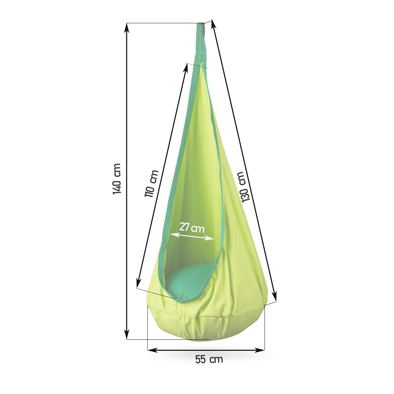 Kinder hangstoel cocon groen - tot 80 kg - wasbaar