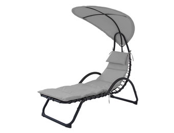 Ligstoel met zonnescherm - grijs - 189 x 73 cm