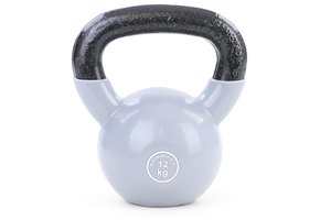 Kettlebell 12 kg - gietijzer + vinyl grijs - fitness gewichten