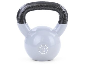Kettlebell 12 kg - gietijzer + vinyl grijs - fitness gewichten