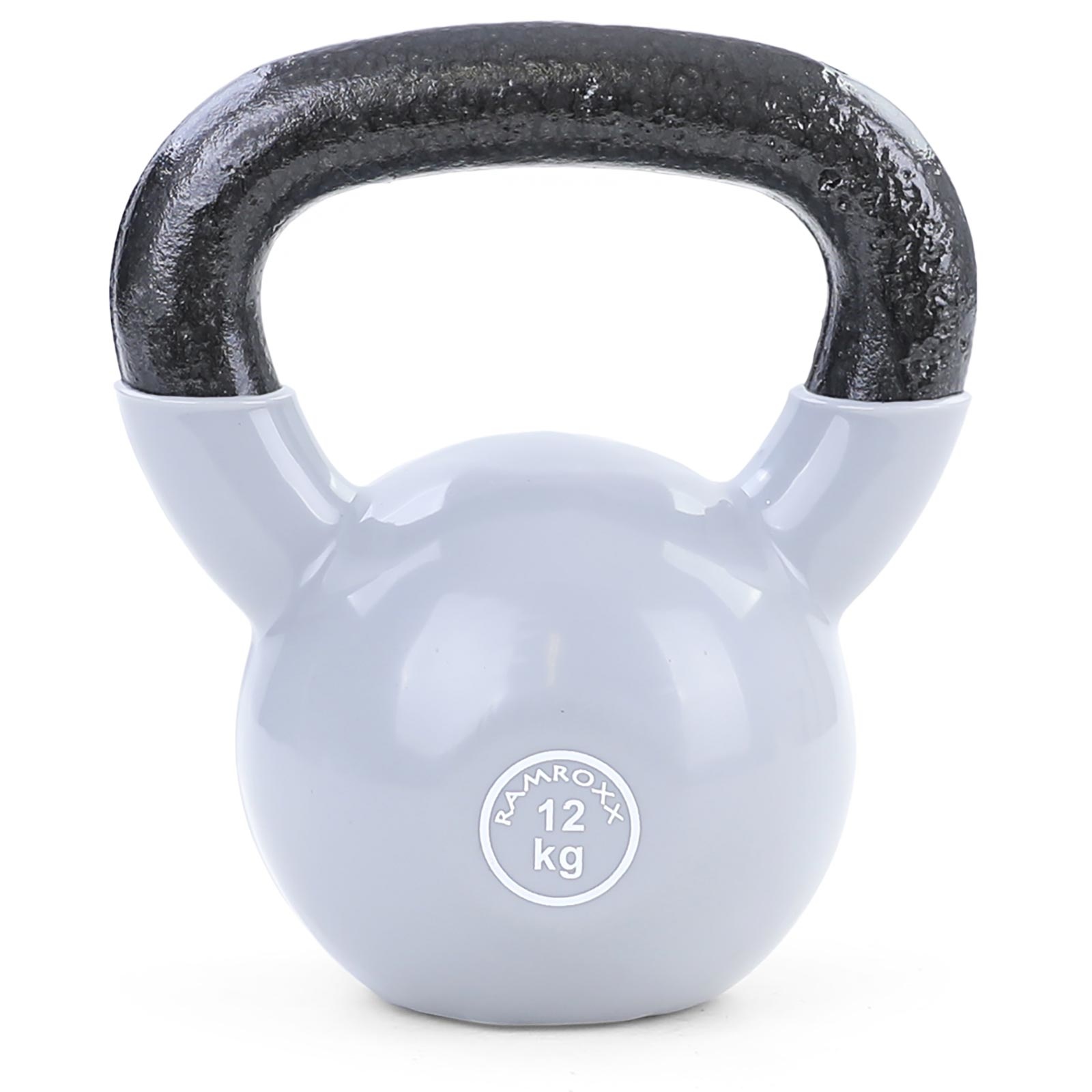 Kettlebell 12 kg - gietijzer + vinyl grijs - fitness gewichten