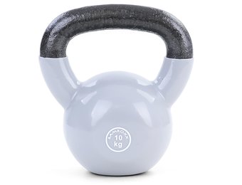 Kettlebell 10 kg - gietijzer + vinyl grijs - fitness gewichten