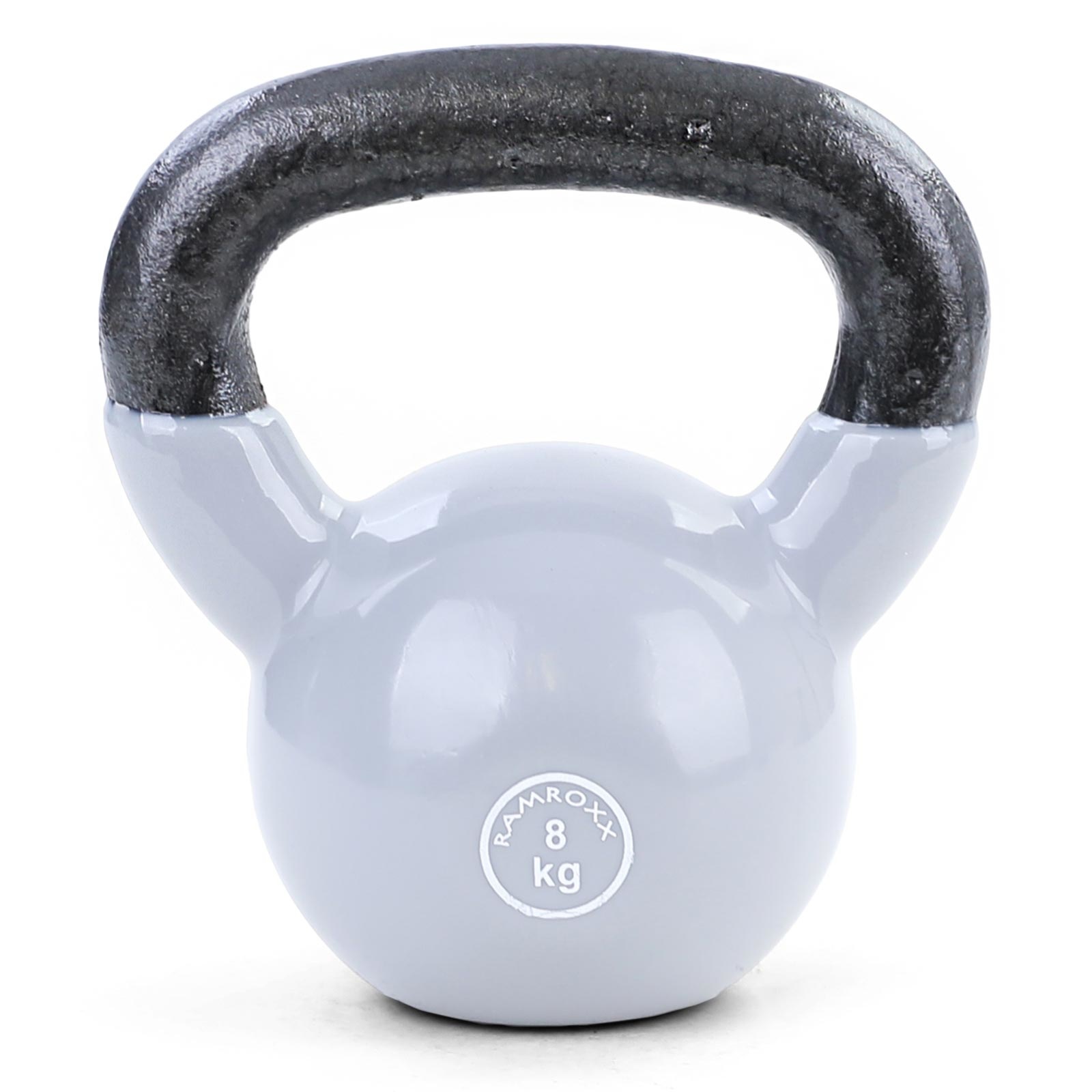 Kettlebell 8 kg - gietijzer + vinyl grijs - fitness gewichten