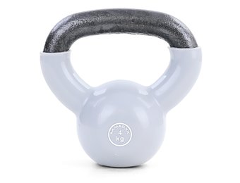 Kettlebell 4 kg - gietijzer + vinyl grijs - fitness gewichten