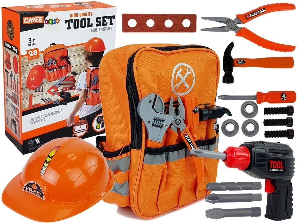 Kinder gereedschapset rugzak oranje - doe-het-zelf speelgoed