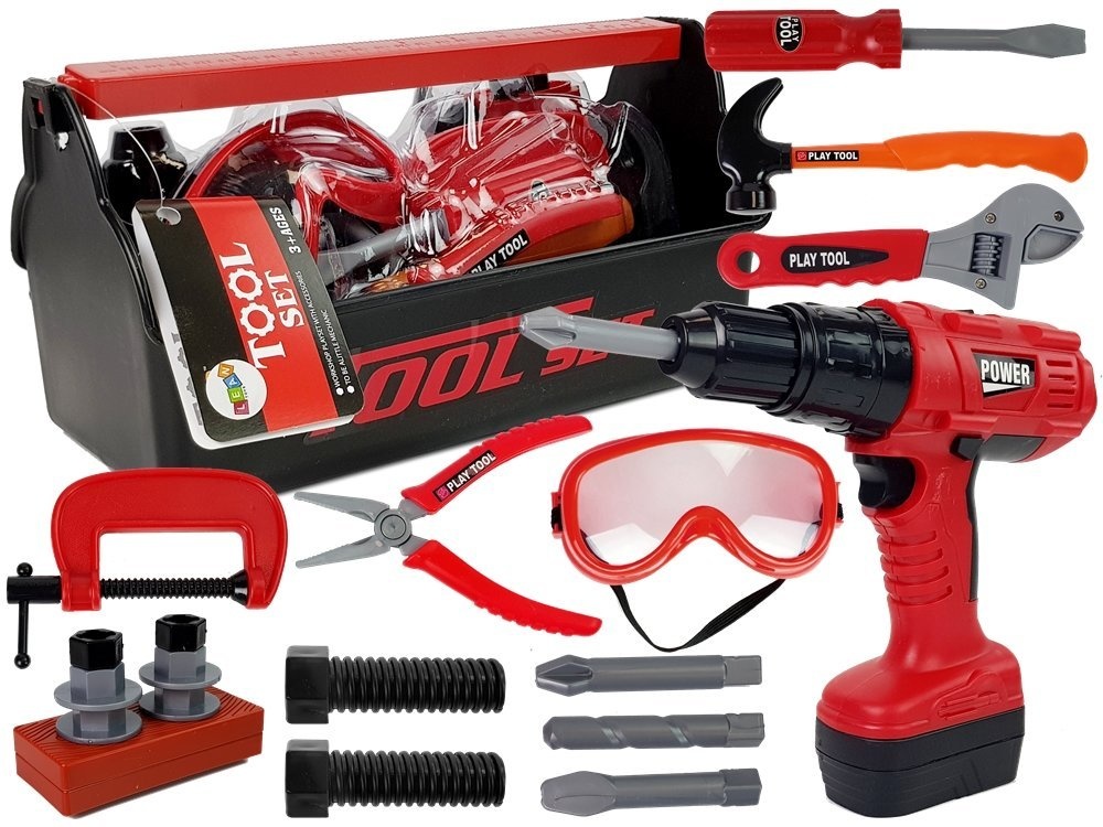 Kinder boor set in gereedschapskist - DIY set - rood