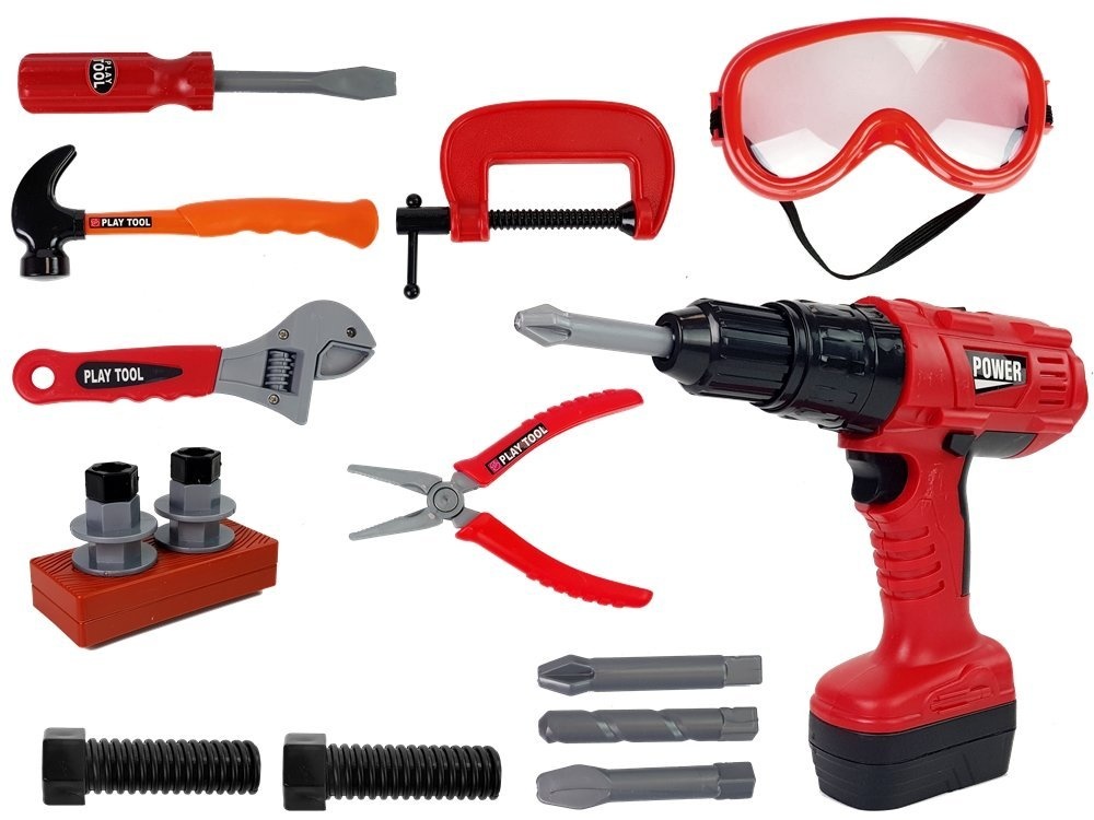 Kinder boor set in gereedschapskist - DIY set - rood