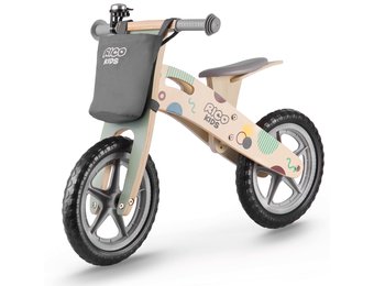 Houten loopfiets grijs - met fietstas 82x55 cm