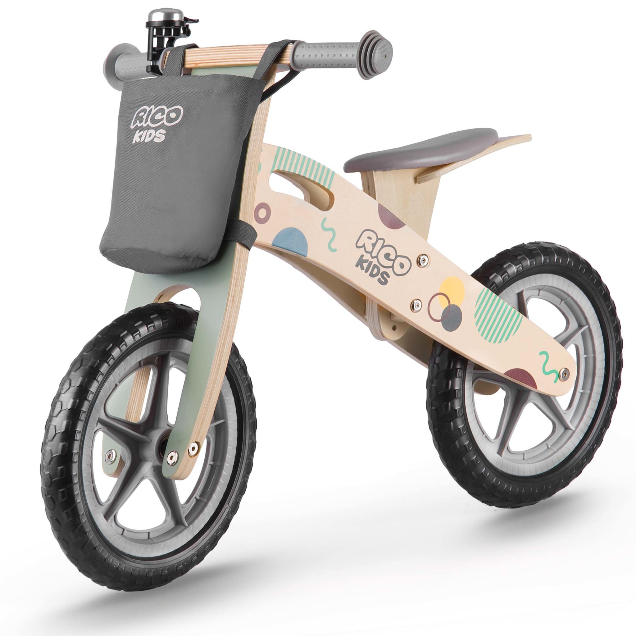 Houten loopfiets grijs - met fietstas 82x55 cm