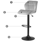 Barkruk met rugleuning grijs - hoogte verstelbaar 62 -82 cm