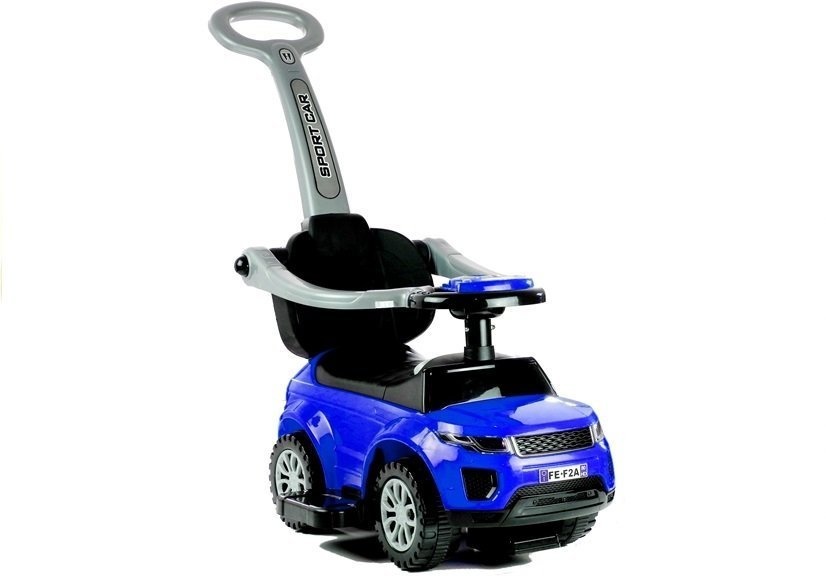 Blauwe loopwagen - peuter auto met duwstang