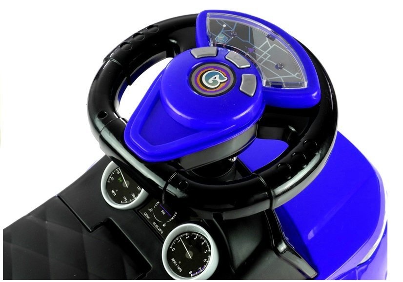 Blauwe loopwagen - peuter auto met duwstang