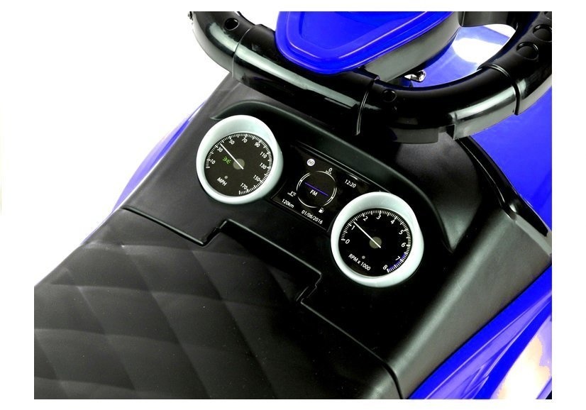 Blauwe loopwagen - peuter auto met duwstang