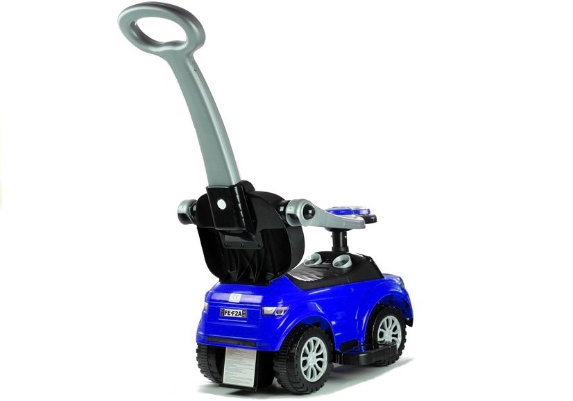 Blauwe loopwagen - peuter auto met duwstang