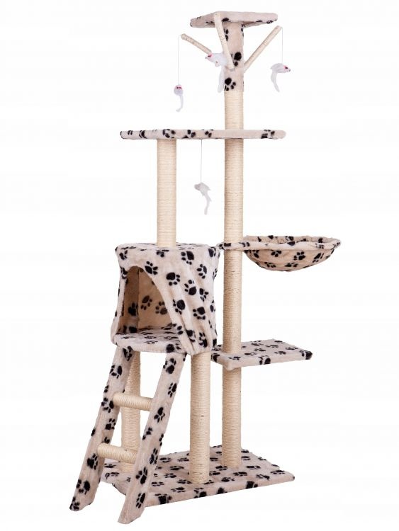 Grote krabpaal 138 cm - beige met pootjes - 5 plateaus