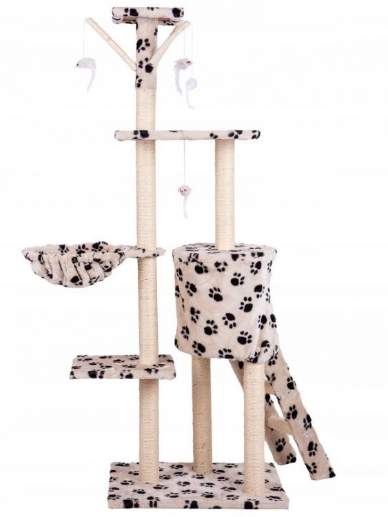 Grote krabpaal 138 cm - beige met pootjes - 5 plateaus