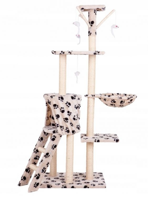 Grote krabpaal 138 cm - beige met pootjes - 5 plateaus