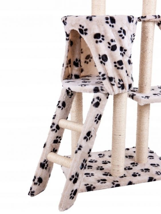 Grote krabpaal 138 cm - beige met pootjes - 5 plateaus