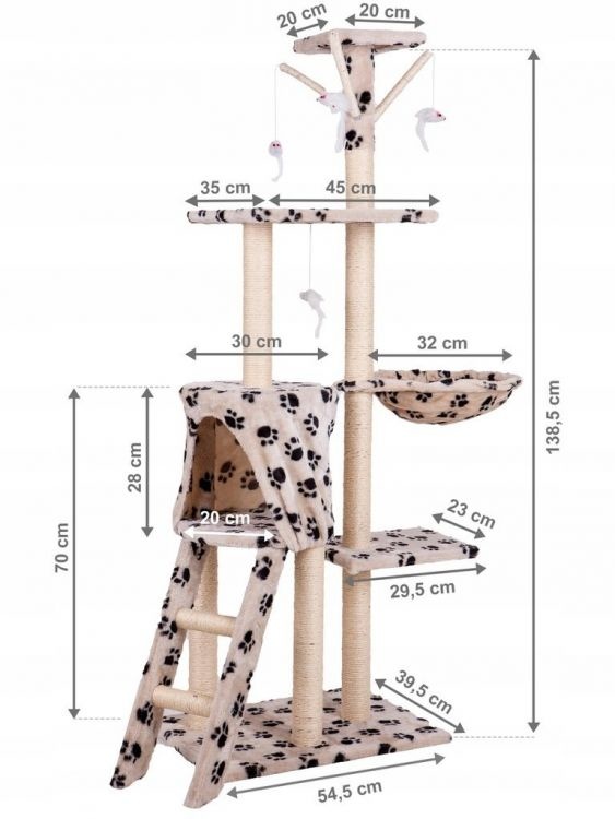 Grote krabpaal 138 cm - beige met pootjes - 5 plateaus