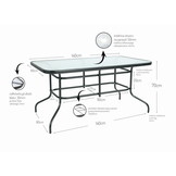 Tuintafel 140 x 80 cm - gehard glazen tafelblad