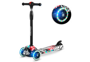 Kinder step - driewieler - met led verlichte wielen - wit met rood