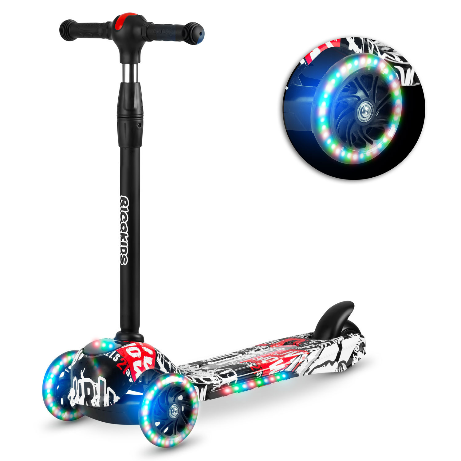 Kinder step - driewieler - met led verlichte wielen - wit met rood