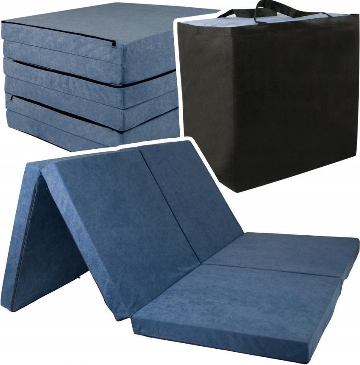 Opvouwbaar 2 persoons matras - Wasbare hoes - 195cm x 120cm x 7cm - Navy
