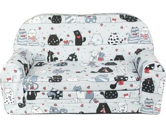 Kinder Slaapbank en logeerbed in één - 85cm x 60cm - Grijze poezen