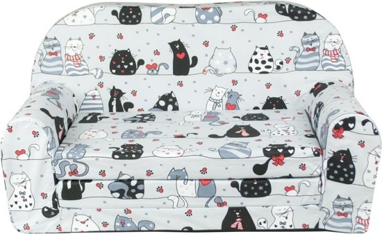 Kinder Slaapbank en logeerbed in één - 85cm x 60cm - Grijze poezen