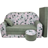 Kinder slaapbank set - logeermatras - sofa - 170 x 100 x 8 - slaapbank - mat groen - poesjes