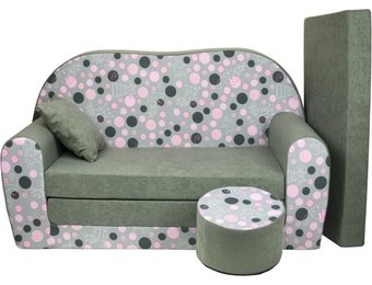 Kinder slaapbank set - logeermatras - sofa - 170 x 100 x 8 - slaapbank - mat groen - poesjes